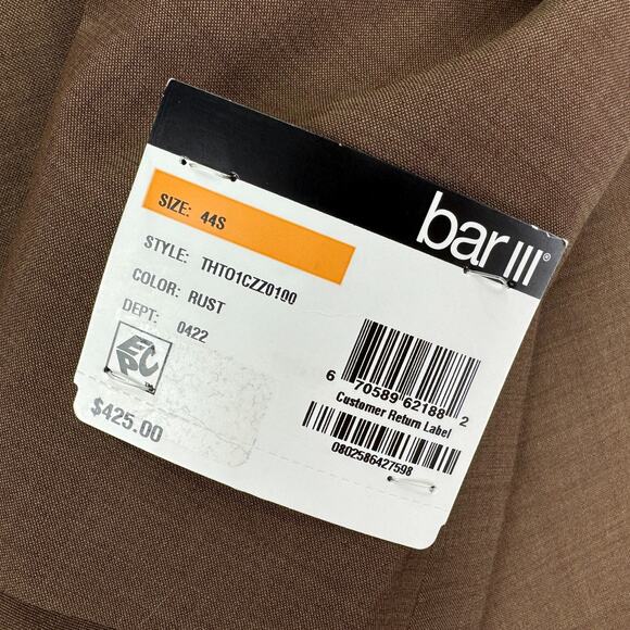 Bar III Mens Slim Fit Solid Active Stretch Suit Jacket Rust Copper 44S - Picture 3 of 5